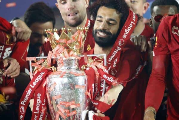 Mo Salah with Premier League trophy